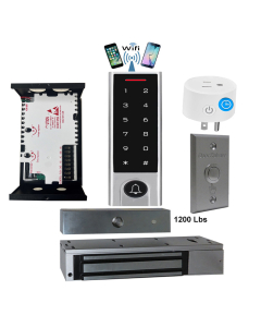 BS-H3 Narrow Stile, Touchscreen, Wifi Mobile APP, Card, Code, CardCode 4in1 IP66 Waterproof Access Control + Power Adapter + Exit Button + UL listed EL-1200 Maglock 1200 lbs + BS-10 APP Smart Timer