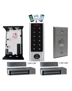 BS-H3 Narrow Stile, Touchscreen, Wifi Mobile APP, Card, Code, CardCode 4in1 IP66 Waterproof Access Control + Power Adapter + Exit Button + 2 x UL listed EL-1200 Maglocks 1200 lbs