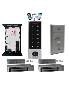 BS-H3 Narrow Stile, Touchscreen, Wifi Mobile APP, Card, Code, CardCode 4in1 IP66 Waterproof Access Control + Power Adapter + Exit Button + 2 x UL listed EL-600 Magnetic locks