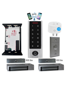 BS-H3 Narrow Stile, Touchscreen, Wifi Mobile APP, Card, Code, CardCode 4in1 IP66 Waterproof Access Control + Power Adapter + Exit Button + 2 x UL listed EL-600 Magnetic locks + BS-10 APP Smart Timer