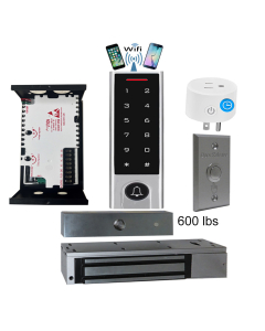 BS-H3 Narrow Stile, Touchscreen keypad, Wifi Mobile APP, Card, Code, CardCode 4in1 IP66 Waterproof Access Control + Power Adapter + Exit Button + UL Listed EL-600 Magnetic lock + BS-10 APP Smart Timer