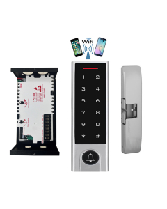 BS-H3 Narrow Stile, Touchscreen, Wifi Mobile APP, Card, Code, CardCode 4in1 IP66 Waterproof Access Control + NU-06 Power Adapter + HES-9600 E-Strike of Push Bar