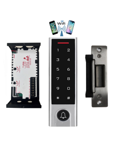 BS-H3 Narrow Stile, Touchscreen, Wifi Mobile APP, Card, Code, CardCode 4in1 IP66 Waterproof Access Control + NU-06 Power Adapter + UL listed NJ-320 ANSI Heavy Duty Electric Strike 