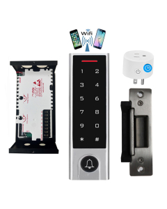 BS-H3 Narrow Stile, Touchscreen, Wifi Mobile APP, Card, Code, CardCode 4in1 IP66 Waterproof Access Control + NU-06 Power Adapter + UL listed NJ-320 ANSI Heavy Duty Electric Strike + BS-10 APP Smart Timer