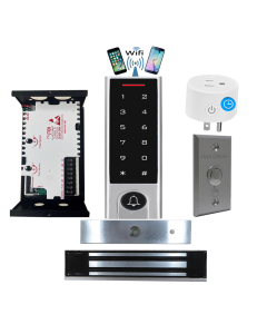 BS-H3 Narrow Stile, Touchscreen, Wifi Mobile APP, Card, Code, CardCode 4in1 IP66 Waterproof Access Control + Power Adapter + Exit Button + UL listed NW-250 Waterproof Maglock 600 lbs Holding force + BS-10 APP Smart Timer