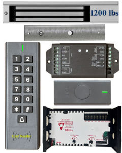 BS-SK7 Wireless Keypad & Card Reader Access Control System, IP66 + Wireless Exit Button + 12V DC Power Adapter + UL listed EL1200 Maglock 1200 lbs