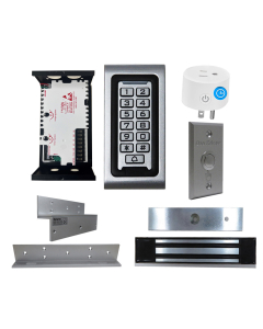 SA-600 STANDALONE ACCESS CONTROL + POWER ADAPTER CONTROLLER-NO/NC + EXIT BUTTON + UL listed NW-250 600 LBS MAGLOCK + LB-ZB Bracket + BS-10 WiFi APP Smart Plug with Timer Function 
