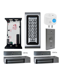 SA-600 Standalone Access control + Power Adapter Controller-NO/NC + Exit Button + 2 x UL listed 1200 lbs Maglock For Double Doors + BS-10 APP Smart Timer Plug