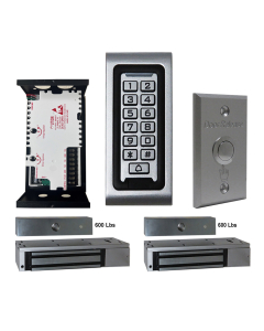 SA-600 Standalone Access control + Power Adapter Controller-NO/NC + Exit Button + 2 x UL listed 600 lbs Maglock For Double Doors