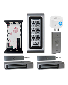 SA-600 Standalone Access control + Power Adapter Controller-NO/NC + Exit Button + 2 x UL listed 600 lbs Maglock For Double Doors + BS-10 APP Smart Timer Plug