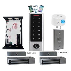BS-H3 Narrow Stile, Touchscreen, Wifi Mobile APP, Card, Code, CardCode 4in1 IP66 Waterproof Access Control + Power Adapter + Exit Button + 2 x UL listed EL-1200 Maglocks 1200 lbs + BS-10 APP Smart Timer 