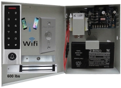 BS-H3 Narrow Stile, Touchscreen, WIFI MOBILE APP, CARD, CODE, CARDCODE 4IN1 IP66 WATERPROOF ACCESS CONTROL + POWER ADAPTER CASE WITH BATTERY BACK UP + EXIT BUTTON + UL listed EL-600 MAGLOCK 600 LBS