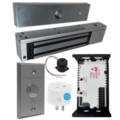 UL listed EL-1200 MAGNETIC LOCK 1200 LBs + 12V ADAPTER CONTROLLER NO/NC + EXIT BUTTON KIT + BS-10 WiFi APP Smart Plug with Timer Function