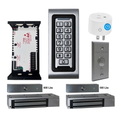 SA-600 Standalone Access control + Power Adapter Controller-NO/NC + Exit Button + 2 x UL listed 600 lbs Maglock For Double Doors + BS-10 APP Smart Timer Plug