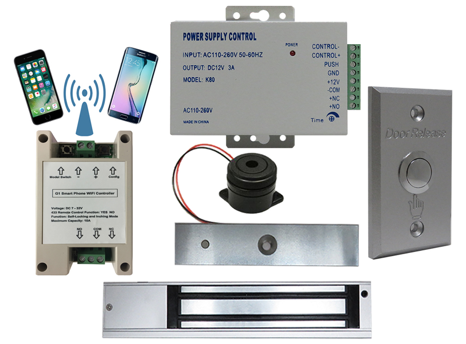 G1 WIFI MODULE SMART PHONE APP REMOTE CONTROLLED + POWER ADAPTER + EXIT BUTTON + 600 LBS MAGLOCK