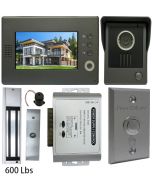 High Quality VDP-C37 Video Door Phone 7' Monitor with Weatherproof Outside Camera + POWER ADAPTER + EXIT BUTTON + 600 LBS MAGLOCK
