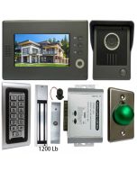 High Quality VDP-C37 Video Door Phone 7' Monitor with Weatherproof Outside Camera + SA-600 Standalone , Keypad, ID Card Access_Control + POWER ADAPTER + EXIT BUTTON + 1200 LBS MAGLOCK