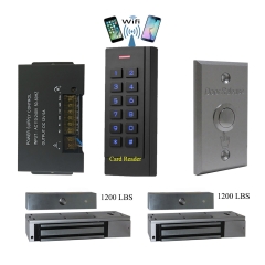 BS-35 Wifi Mobile APP, Card, Code, Card+Code 4in1 Waterproof Access Control + Power Adapter + Exit Button + 2 x EL-1200 Lbs Maglock For Double Doors