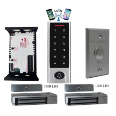 BS-H3 Narrow Stile, Touchscreen, Wifi Mobile APP, Card, Code, CardCode 4in1 IP66 Waterproof Access Control + Power Adapter + Exit Button + 2 x EL-1200 Maglocks 1200 lbs