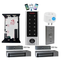 BS-H3 Narrow Stile, Touchscreen, Wifi Mobile APP, Card, Code, CardCode 4in1 IP66 Waterproof Access Control + Power Adapter + Exit Button + 2 x EL-600 Magnetic locks + BS-10 APP Smart Timer