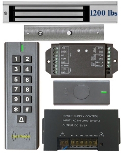 BS-SK7 Wireless Keypad & Card Reader Access Control System, IP66 + Wireless Exit Button + 12V DC Power Adapter + EL1200 Maglock 1200 lbs