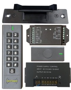 BS-SK7 Wireless Keypad & Card Reader Access Control System, IP66 + Wireless Exit Button + 12V DC Power Adapter + NJ320 Electric Strike