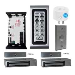 SA-600 Standalone Access control + Power Adapter Controller-NO/NC + Exit Button + 2 x 1200 lbs Maglock For Double Doors + BS-10 APP Smart Timer Plug