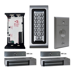 SA-600 Standalone Access control + Power Adapter Controller-NO/NC + Exit Button + 2 x 600 lbs Maglock For Double Doors