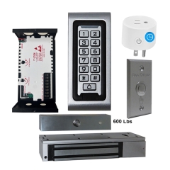 SA-600 Standalone Waterproof Access control + Power Adapter Controller-NO/NC + Exit Button + 600 lbs Maglock + BS-10 APP Smart Timer Plug
