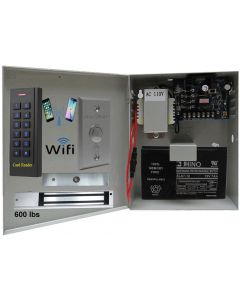 BS-35 WIFI MOBILE APP, CARD, CODE, CARD+CODE 4IN1 WATERPROOF ACCESS CONTROL + POWER ADAPTER CASE WITH BATTERY BACK UP + EXIT BUTTON + EL-600 MAGLOCK 600 LBS
