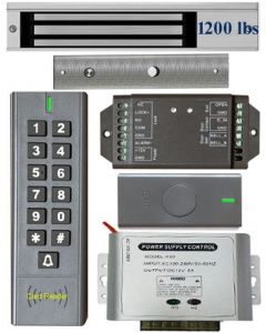 BS-SK7 Wireless Keypad & Card Reader Access Control System, IP66 + Wireless Exit Button + 12V DC Power Adapter + EL1200 Maglock 1200 lbs