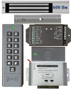 BS-SK7 Wireless Keypad & Card Reader Access Control System, IP66 + Wireless Exit Button + 12V DC Power Adapter + EL600 Maglock 600 lbs 