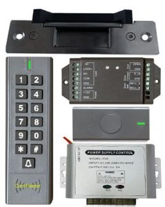 BS-SK7 Wireless Keypad & Card Reader Access Control System, IP66 + Wireless Exit Button + 12V DC Power Adapter + NJ320 Electric Strike