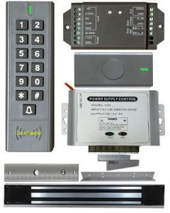 BS-SK7 Wireless Keypad & Card Reader Access Control System, IP66 + Wireless Exit Button + 12V DC Power Adapter + NW-250 Waterproof Maglock 600 lbs + LB-ZB Bracket 
