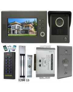 High Quality VDP-C37 Video Door Phone 7' Monitor with Weatherproof Outside Camera + BS-35 Wifi APP, Keypad, Card 4 in 1 + POWER ADAPTER + EXIT BUTTON + 1200 LBS MAGLOCK