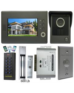 High Quality VDP-C37 Video Door Phone 7' Monitor with Weatherproof Outside Camera + BS-35 Wifi APP, Keypad, Card 4 in 1 + POWER ADAPTER + EXIT BUTTON + 600 LBS MAGLOCK