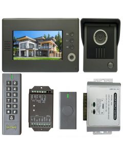 High Quality VDP-C37 Video Door Phone 7' Monitor with Weatherproof Outside Camera + BS-SK7 Wireless Keypad, IP66, ID Card Access_Control + POWER ADAPTER + Wireless Exit Button