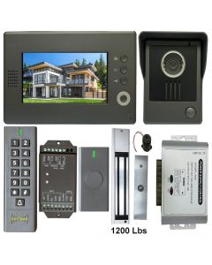 High Quality VDP-C37 Video Door Phone 7' Monitor with Weatherproof Outside Camera + BS-SK7 Wireless Keypad,IP66, ID Card Access_Control + POWER ADAPTER + Wireless Exit Button+ EL1200 Maglock