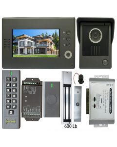 High Quality VDP-C37 Video Door Phone 7' Monitor with Weatherproof Outside Camera + BS-SK7 Wireless Keypad, IP66, ID Card Access_Control + POWER ADAPTER + Wireless Exit Button+ EL600 Maglock