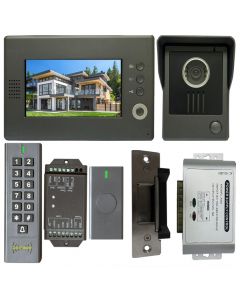 High Quality VDP-C37 Video Door Phone 7' Monitor with Weatherproof Outside Camera + BS-SK7 Wireless Keypad, IP66, ID Card Access_Control + POWER ADAPTER + Wireless Exit Button+ NJ320 Electric Strike